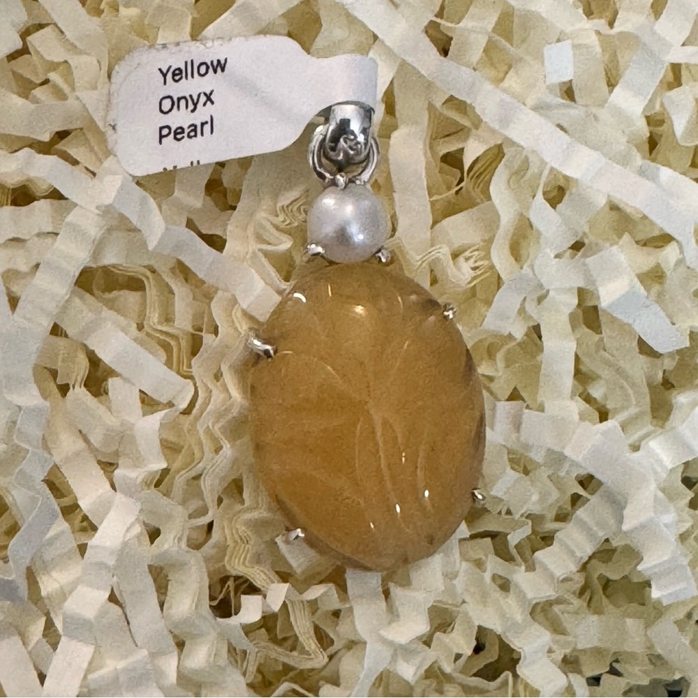 Yellow Onyx Pearl,  925 Sterling Silver Pendant.